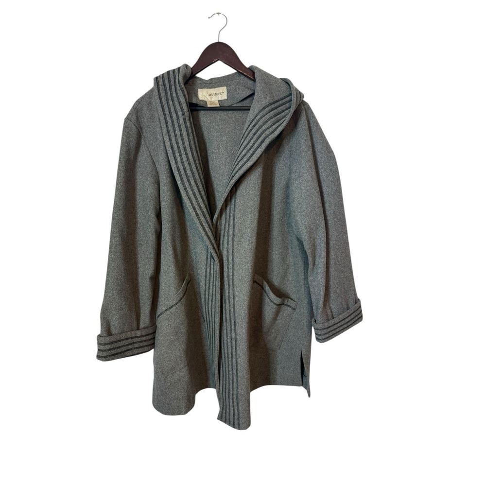 Very Varanesi‎ Grey Hooded Wool Shawl Collar Button Jacket Coat Plus 22
